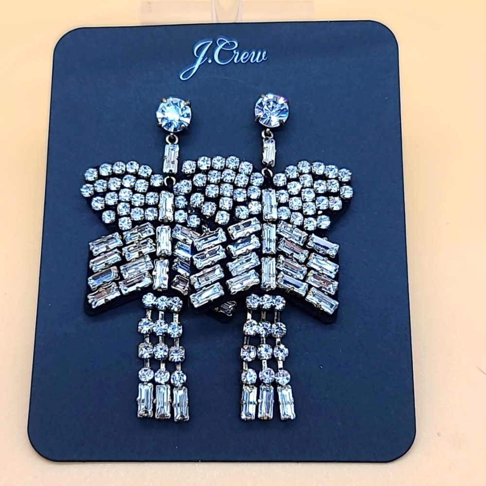 New in Bag! J. Crew "Les Velvet" Sparkly Rhinestone Posts w Cascading Baguettes!